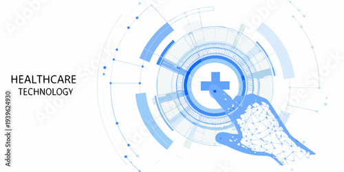 Futuristic healthcare technology concept with a glowing circular interface