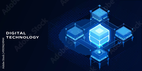 Abstract digital technology concept with glowing isometric cube structures