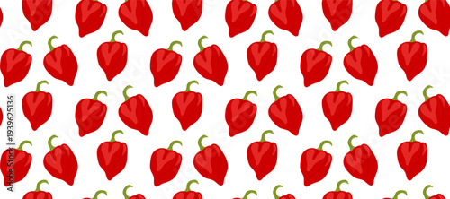 Red habanero hot chili pepper seamless pattern on white background, spicy vegetable vector