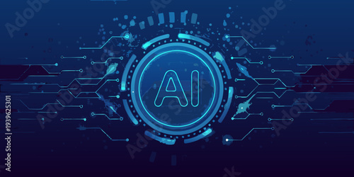 Abstract digital background featuring an ai symbol with glowing circuit lines