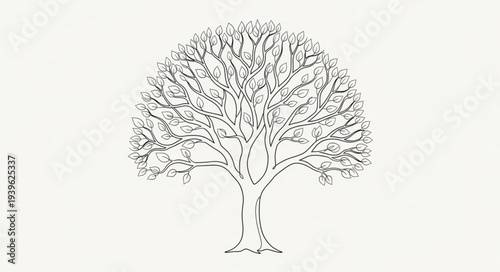 Detailed Illustration of a Tree with Branches and Leaves.