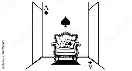 Elegant chair with playing card symbols, a unique artistic composition.