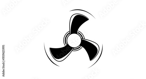 Black propeller fan icon isolated on white background, simple design.