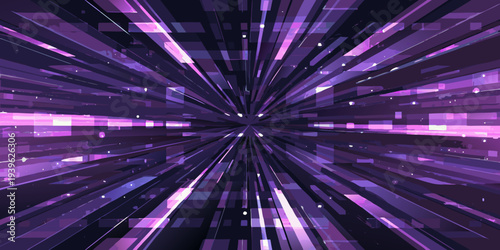 Abstract explosion of purple and pink geometric shapes emanating outwards