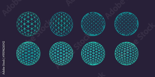 A series of teal egg shaped geometric patterns evolving across the frame