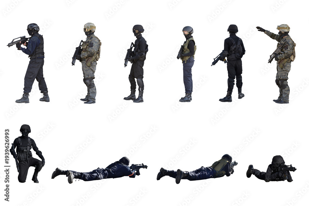 Fototapeta premium soldiers of the military and police special forces in tactical poses isolated on a white background