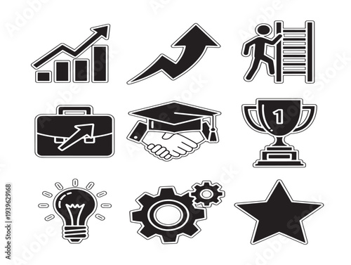 Set of achievements and success icons in minimalist style