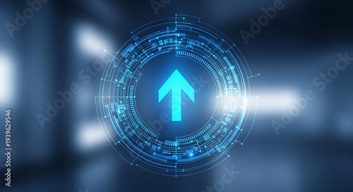 Blue Arrow Upward Trending Graph Symbol.