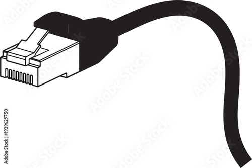 Black and white ethernet cable with r j45 connector and visible wires also transparent background rj45 connector