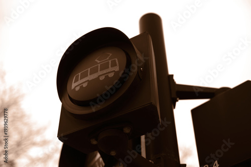 Tram Signal in Urban Transit Environment (Sepia)