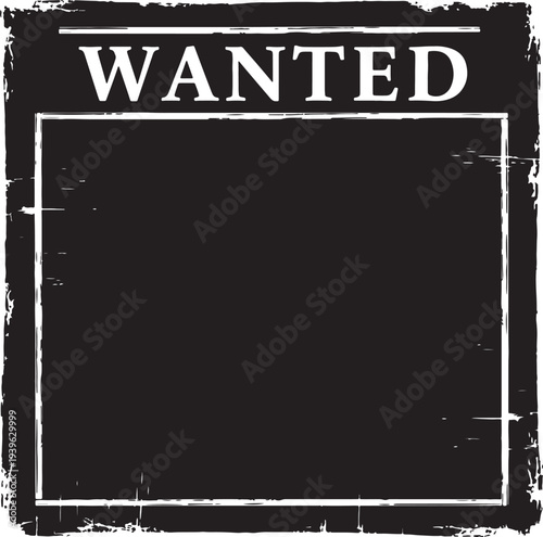 Black and white vintage wanted poster with empty center frame also transparent background