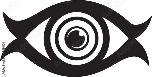 Black and white stylized eye with hypnotic spiral pattern also transparent background
