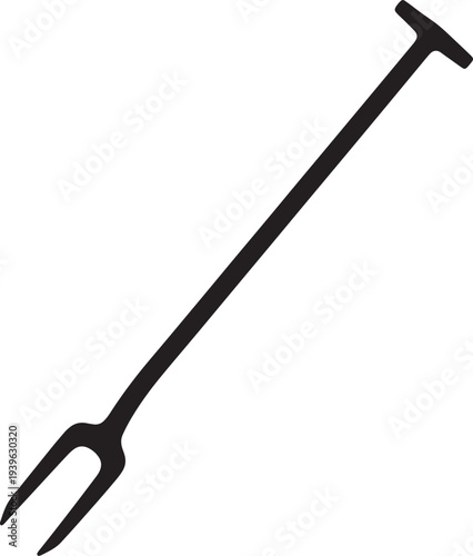Black silhouette of a two- pronged fork with long handle also transparent background two-pronged