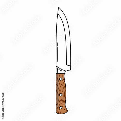 Sleek chef knife with wooden handle isolated on white background, displaying sharp blade and elegant design for culinary enthusiasts
