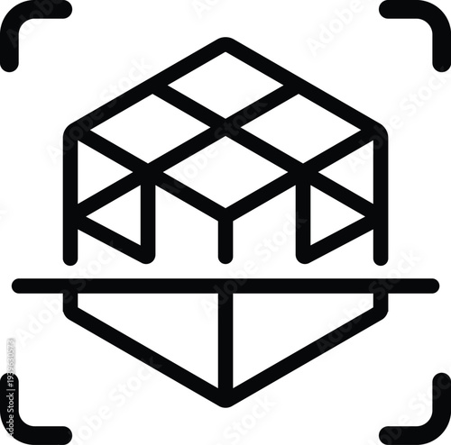 Black and white of a cube on a shelf geometric shape minimalist line simple symbol