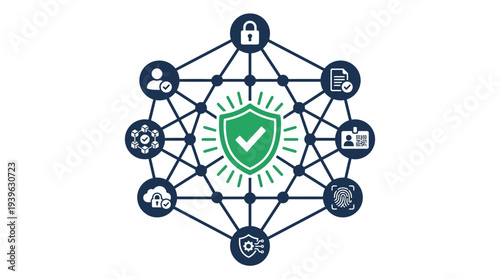 Secure enterprise data management and compliance framework with network security icons