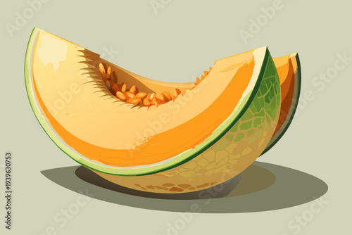 Vibrant cantaloupe slice with seeds on light background showcasing freshness and juicy texture in natural light