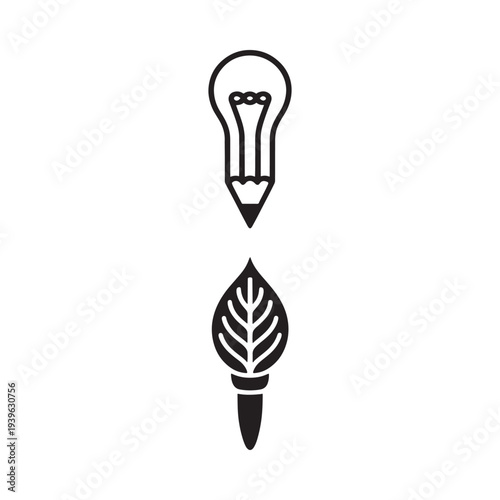 A creative concept lightbulb pencil merging with a leafy paintbrush