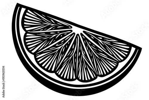 Intricate black and white citrus slice design showcasing detailed lines and geometric patterns for creative art enthusiasts
