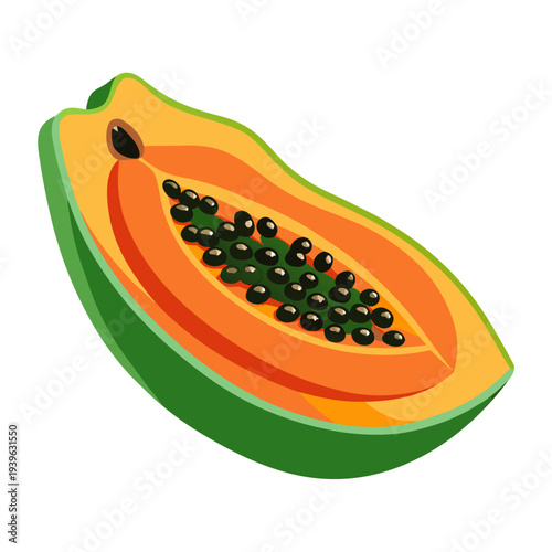 Vibrant papaya slice with black seeds on white background highlighting freshness and nutritional value