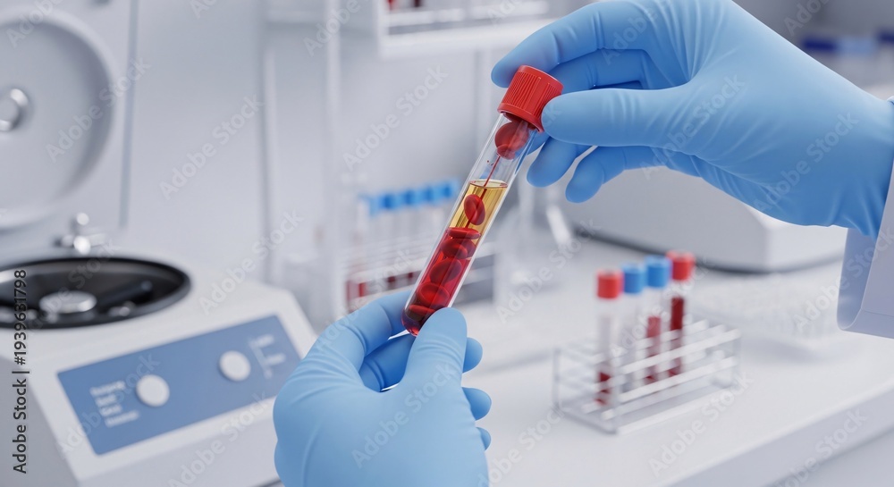 Fototapeta premium Medical professional handling blood sample.