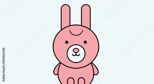 Cute Pink Cartoon Rabbit Illustration. Simple Adorable Bunny Character Vector Art for Kids Design, Animal Themes.