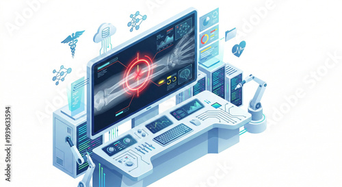 Isometric AI analyzing digital X-ray for bone fracture detection