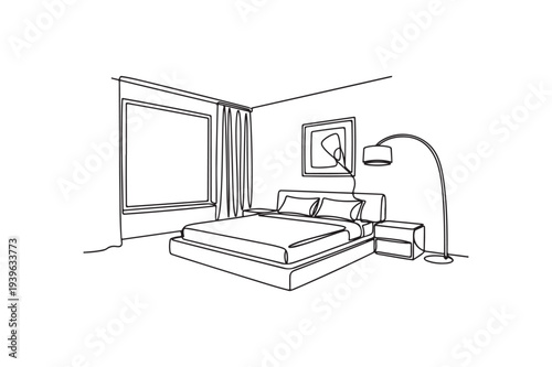 line drawing of a modern bedroom interior