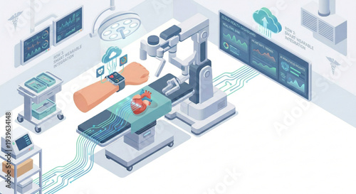 Isometric smart watch monitoring patient heart rate and connecting to cloud data