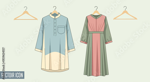 Fashionable Womens Clothing Hanging on Coat Hangers.