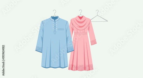 Blue Shirt and Pink Dress Hanging.