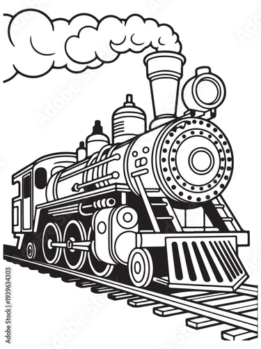 Steampunk Machinery train Coloring
Pages with Black and white
vector 


