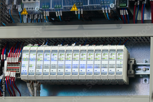 Tableau sur toile Electrical panels line secure industrial enclosure