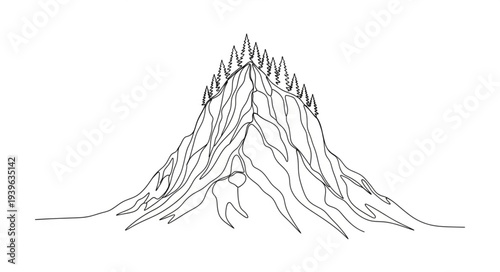 Minimalist Line Drawing of Mountain Peak.