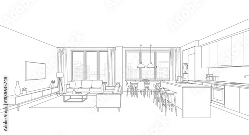 Minimalist Modern Kitchen Interior Design Illustration.