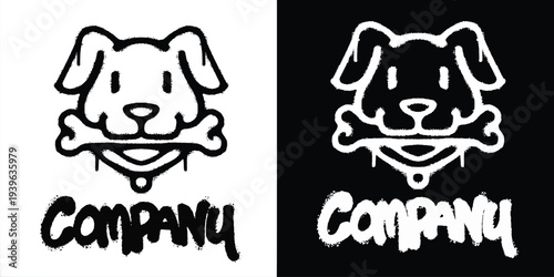 Graffiti dog and bone logo vector design