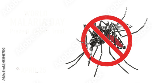 Prohibition sign indicating no mosquitoes allowed, mosquito control symbol.