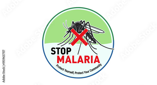 Stop Malaria Campaign Logo with Mosquito Illustration.