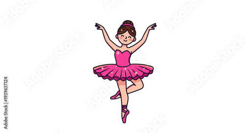 Young ballerina dancing in a vibrant pink tutu and ballet shoes.