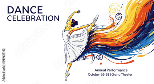 Vibrant Dance Celebration Poster with Dancer in Motion.