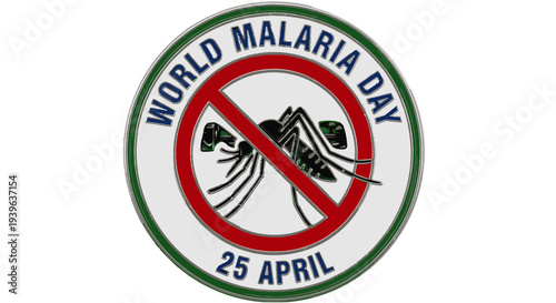 World Malaria Day awareness logo with mosquito symbol on April 25.