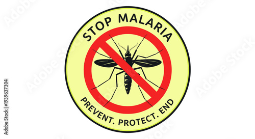 Stop Malaria Prevention Awareness Logo with Mosquito.