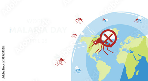 World Malaria Day awareness campaign illustration with mosquito.