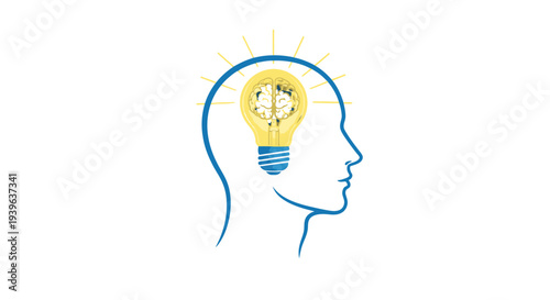 Human head with lightbulb inside, symbolizing idea and innovation.