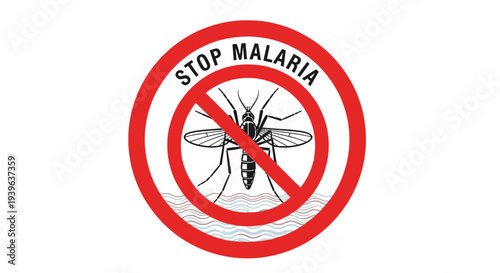 Stop Malaria Symbol with Mosquito Illustration.