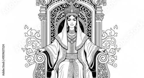 Majestic Queen on Throne - Regal Portrait of Royalty and Power.