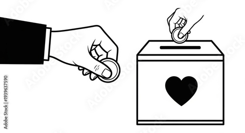 Donation concept with hands giving money to charity box for good cause.