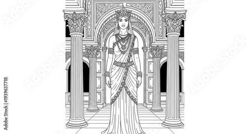 Elegant figure adorned with intricate details, standing gracefully in a grand setting, captivating the viewers attention.
