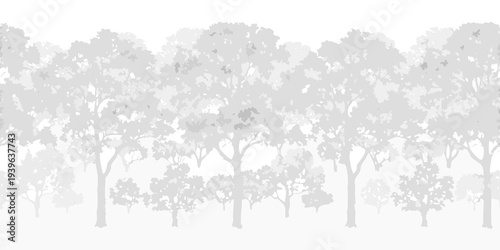 A grayscale illustration depicting a dense forest of tall trees
