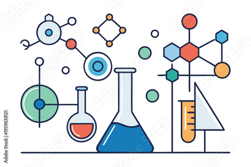 Vector illustration of science tools and symbols in a lab setting
